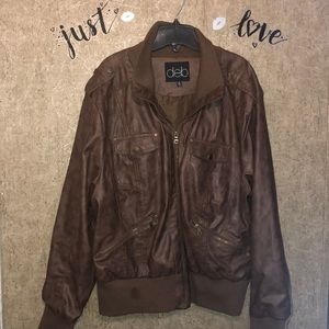 Brown Faux Leather Bomber Jacket